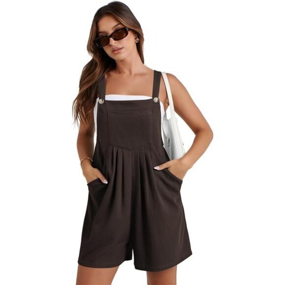 Pants - Women's 2025 Summer Casual Rompers Loose Waffle Knit Short Overalls Adjustable